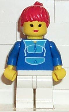 LEGO Minifigure-Jogging Suit - White Legs, Red Ponytail Hair-Town / Paradisa-PAR024-Creative Brick Builders